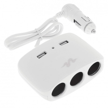 3 multiprises allume cigare + 2 usb 2.1a blanc