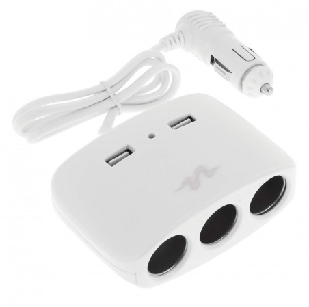 3 multiprises allume cigare + 2 usb 2.1a blanc