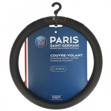 Couvre volant PARIS SAINT-GERMAIN compatible avec les volants de 37 à 39cm. Couleur : Noir avec surpiqure rouge. Produits sous l