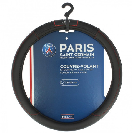 Couvre volant PARIS SAINT-GERMAIN compatible avec les volants de 37 à 39cm. Couleur : Noir avec surpiqure rouge. Produits sous l