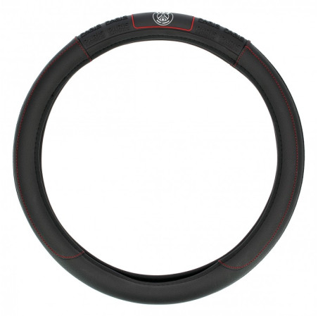 Couvre volant PARIS SAINT-GERMAIN compatible avec les volants de 37 à 39cm. Couleur : Noir avec surpiqure rouge. Produits sous l