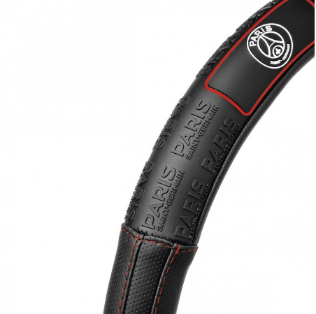 Couvre volant PARIS SAINT-GERMAIN compatible avec les volants de 37 à 39cm. Couleur : Noir avec surpiqure rouge. Produits sous l