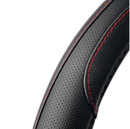 Couvre volant PARIS SAINT-GERMAIN compatible avec les volants de 37 à 39cm. Couleur : Noir avec surpiqure rouge. Produits sous l