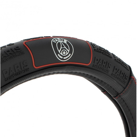 Couvre volant PARIS SAINT-GERMAIN compatible avec les volants de 37 à 39cm. Couleur : Noir avec surpiqure rouge. Produits sous l