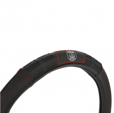 Couvre volant PARIS SAINT-GERMAIN compatible avec les volants de 37 à 39cm. Couleur : Noir avec surpiqure rouge. Produits sous l