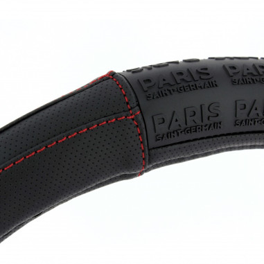 Couvre volant PARIS SAINT-GERMAIN compatible avec les volants de 37 à 39cm. Couleur : Noir avec surpiqure rouge. Produits sous l