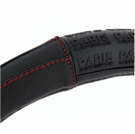 Couvre volant PARIS SAINT-GERMAIN compatible avec les volants de 37 à 39cm. Couleur : Noir avec surpiqure rouge. Produits sous l