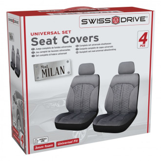 Housses de siege avant milan 4pcs noir surpiqure grises 2 Sieges