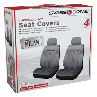 Housses de siege avant milan 4pcs noir surpiqure grises 2 Sieges