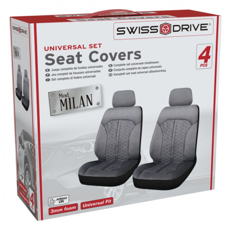 Housses de siege avant milan 4pcs noir surpiqure grises 2 Sieges