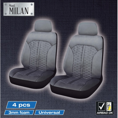 Housses de siege avant milan 4pcs noir surpiqure grises 2 Sieges
