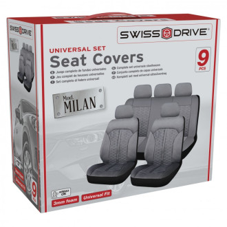 Swiss drive housses de siege milan 9pcs noir surpiqures grises