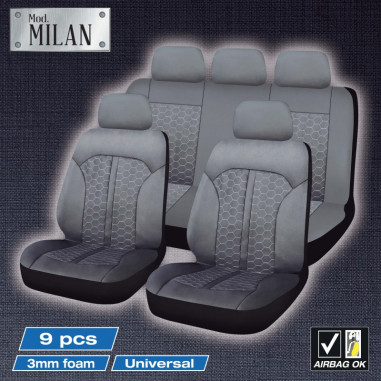 Swiss drive housses de siege milan 9pcs noir surpiqures grises