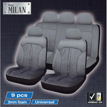 Swiss drive housses de siege milan 9pcs noir surpiqures grises
