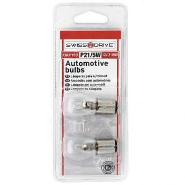 Swiss Drive, 12V Base Bay15D BLISTER 2 AMPOULES STOP 12V. P21/5W. 2 PLOTS BAY15D