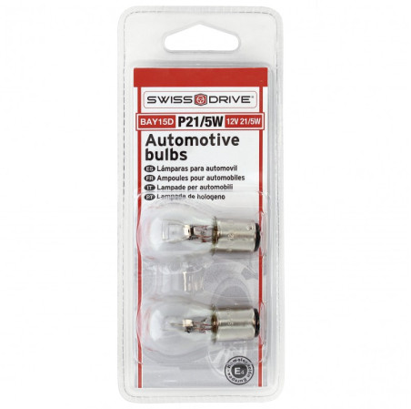Swiss Drive, 12V Base Bay15D BLISTER 2 AMPOULES STOP 12V. P21/5W. 2 PLOTS BAY15D