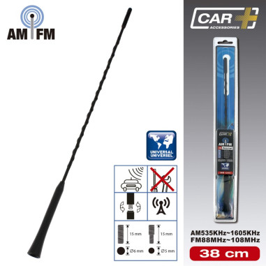 Antenne SWISS DRIVE de voiture flexible et universelle. Livrée avec 2 adapteurs pour le montage sur des véhicules avec des filet