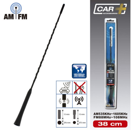 Antenne SWISS DRIVE de voiture flexible et universelle. Livrée avec 2 adapteurs pour le montage sur des véhicules avec des filet