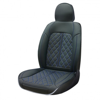 Housse de siège PVC VITTORIA de la marque SWISS DRIVE. Epaisseur 5mm. Couleur : Noir avec surpiqures bleues. 1pc.