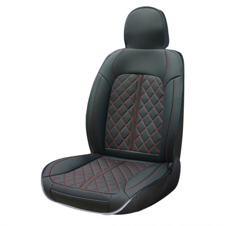 Housse de siège PVC VITTORIA de la marque SWISS DRIVE. Epaisseur 5mm. Couleur : Noir avec surpiqures rouges. 1pc.