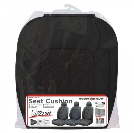 Housse de siège PVC VITTORIA de la marque SWISS DRIVE. Epaisseur 5mm. Couleur : Noir avec surpiqures rouges. 1pc.
